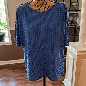 NY collection petite XL blue top with silver grommets down sleeves